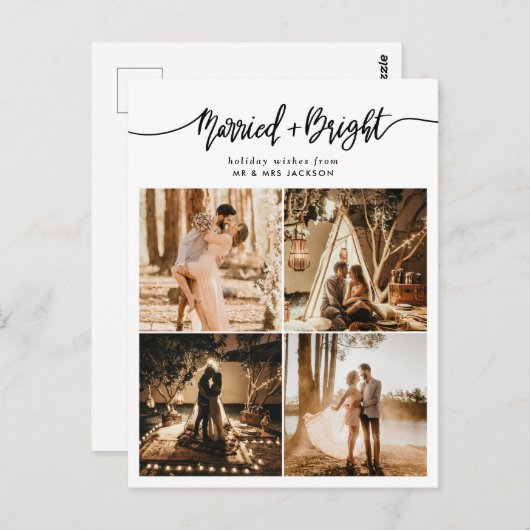 Verheiratetes und helles Script Holiday Collage Fo Postkarte (Vorne/Hinten)