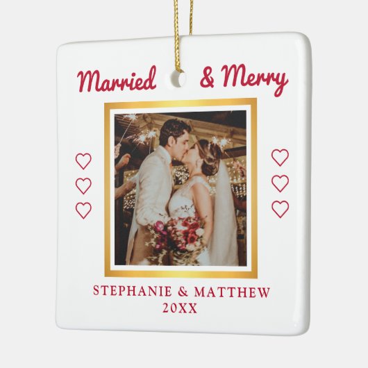 Verheiratetes und lustiges Hochzeitsfest Foto Mode Keramikornament (Links)