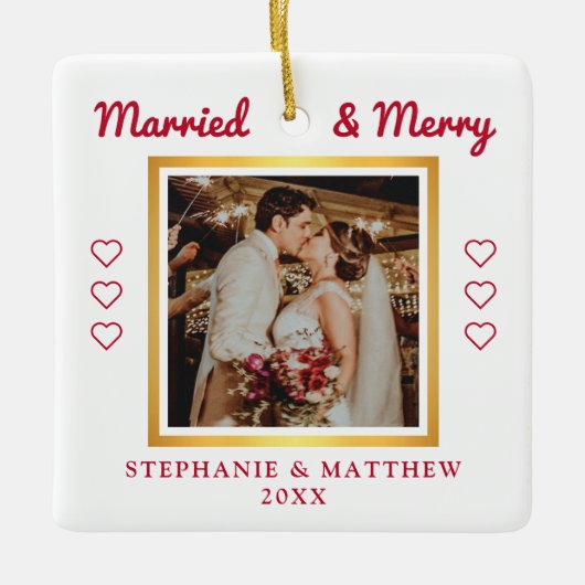 Verheiratetes und lustiges Hochzeitsfest Foto Mode Keramikornament (Vorderseite)