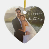Verheiratetes und Merry Double Sided Heart Wedding Keramik Ornament (Vorne)