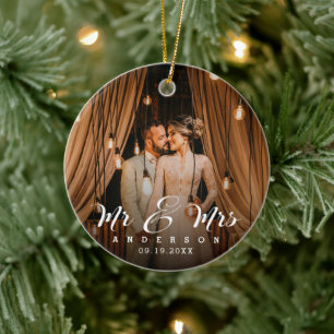 Verheiratetes und Merry Newlyweds Foto Keramik Ornament