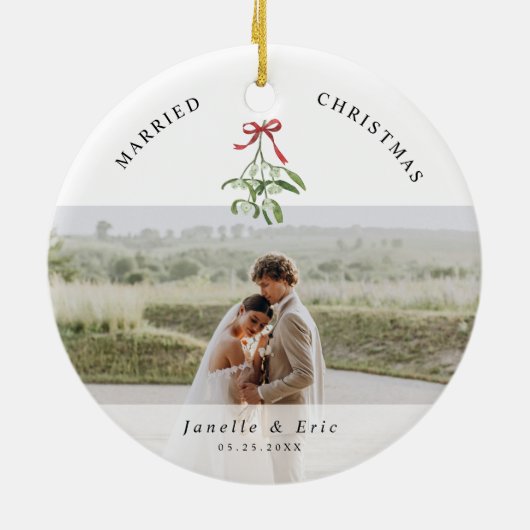 Verheiratetes Weihnachten Niedlich Mistletoe Newly Keramik Ornament (Hinten)