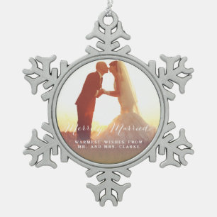Verheiratetes Weihnachts-Foto Schneeflocken Zinn-Ornament