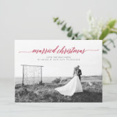 Verheiratetes Weihnachts-Neuvermähltes Foto Feiertagskarte (Stehend Vorderseite)