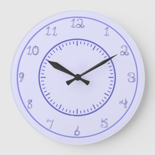 Veri Peri Periwinkle Blue Fabric Schriftart Number Große Wanduhr (Vorderseite)
