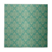Veridian Green Damask Muster Fliese (Vorderseite)