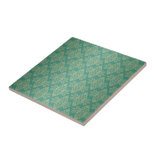 Veridian Green Damask Muster Fliese (Seite)
