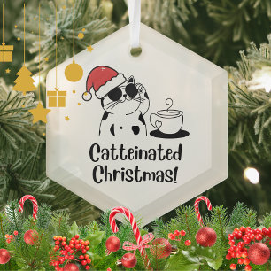 Verkateter Weihnachtskaffee und Katzenliebhaber-Ur Ornament Aus Glas