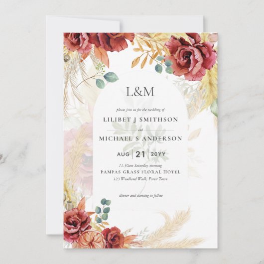 VERKAUF! Boho Burgundy Gold Floral Country Stallfa Einladung (Vorderseite)