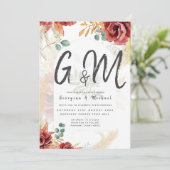 VERKAUF! Boho Burgundy Gold Floral Country Stallfa Einladung (Stehend Vorderseite)