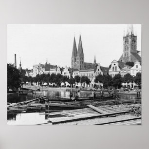 Verkauf des Holzes auf dem Fluss Trave, Lübeck, Poster