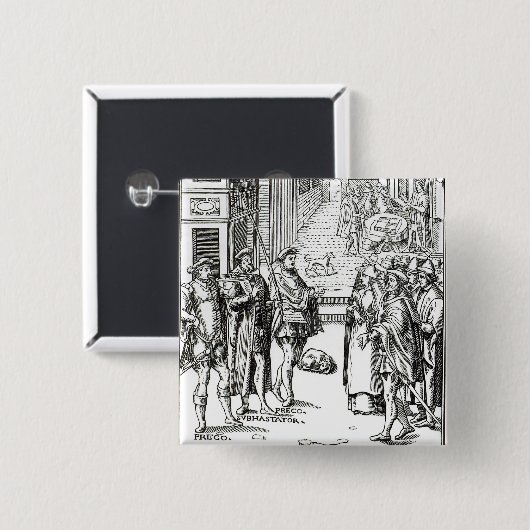 Verkauf durch Stadtausrufer, nach einem Button (Vorne & Hinten)