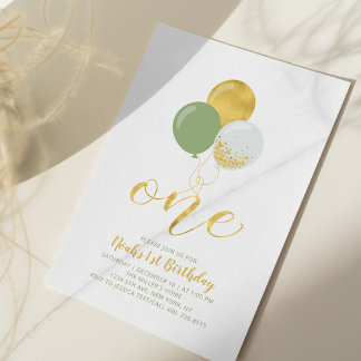Verkauf & Gold Ballons | Ein 1. Geburtstag Party Einladung