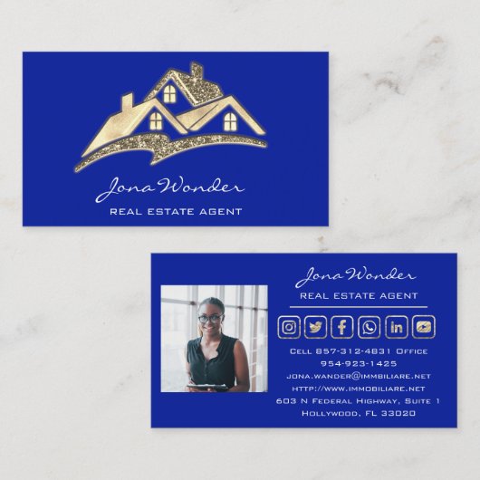 Verkauf House Social Media Logo Gold Foto Custom Visitenkarte (Vorne/Hinten)