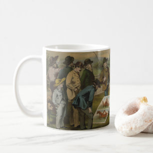 Verkäufer auf dem Feld mit Landwirt, der landwirts Kaffeetasse