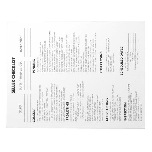 VERKÄUFER-CHECKLIST FÜR REALTOREN NOTIZBLOCK (Vorderseite)