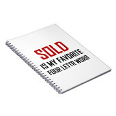 Verkaufsbuchstabe-Wort des lieblings-vier lustig Notizblock (Rechte Seite)