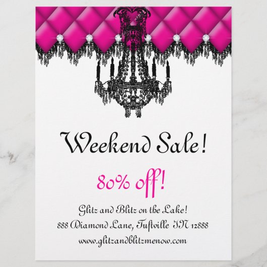 Verkaufsflyer Modeschmuck Rosa Kronleuchter Geknöp Flyer (Vorne)