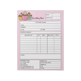 Verkaufsformular für Backwaren für Backwaren Rechn Notizblock