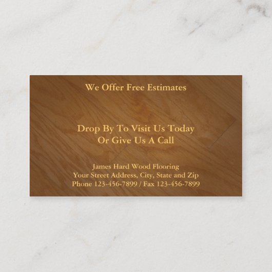 Verkaufskarte für Hartholzböden Visitenkarte (Rückseite)