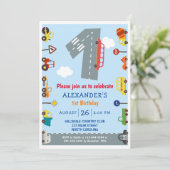 Verkehr 1. Geburtstag Autos Party Einladung (Stehend Vorderseite)