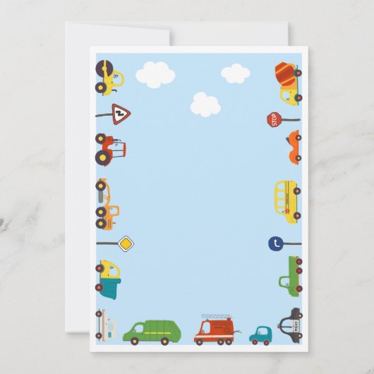 Verkehr 1. Geburtstag Autos Party Einladung (Rückseite)