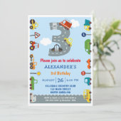 Verkehr 3. Geburtstag Party Einladung (Stehend Vorderseite)