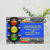 Verkehrs-Rennwagen-Kipper-Bus-Traktor laden ein Einladung (Stehend Vorderseite)