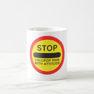 Verkehrsschild Schul kinderüberweg Lollipop Mann w Kaffeetasse
