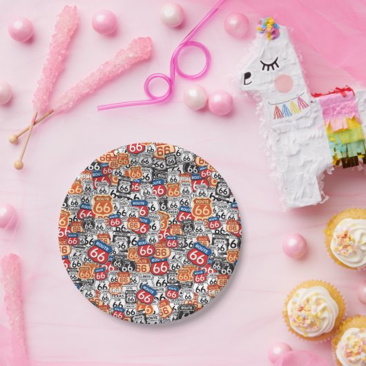 Verkehrsschilder des Weg-66 Pappteller (Party)