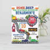 Verkehrsthema Geburtstagsparty Einladung (Stehend Vorderseite)