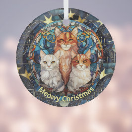 verklebtes Glas schaut scheue Weihnachtskatzen auf Ornament Aus Glas