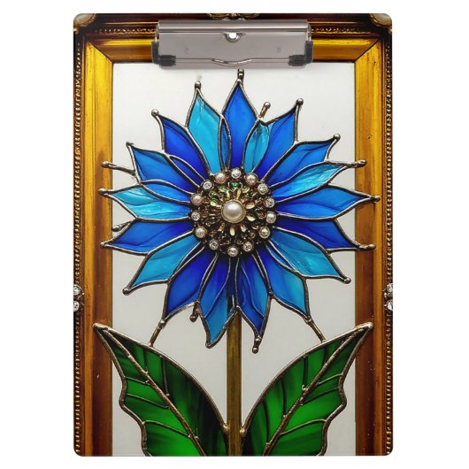 Verkleidetes Glasfenster mit lebhafter Blume Klemmbrett (Vorderseite)