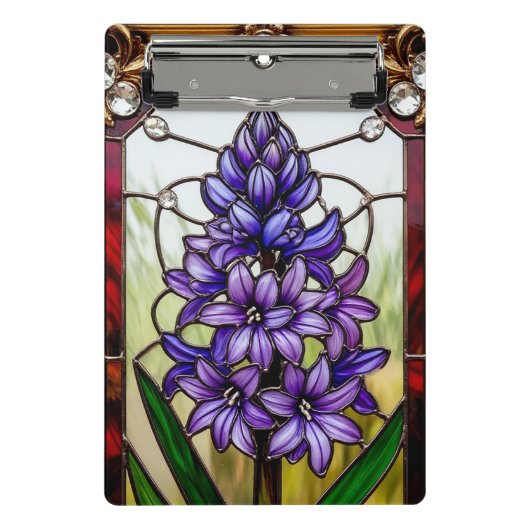 Verkleidetes Glasfenster mit lebhafter Blume Mini Klemmbrett (Vorderseite)