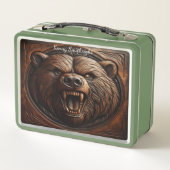Verkohlte Wildnis: Roaring Grizzy im Leder Metall Brotdose (Rückseite)
