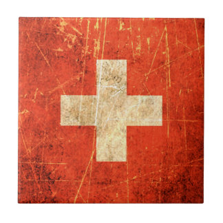 Verkratzte und getragene Vintage Schweizer Flagge Fliese