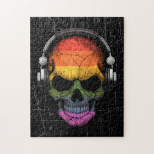 Verkratzter Gay Pride-Regenbogen-DJ-Schädel Puzzle