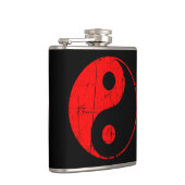 Verkratzter roter und schwarzer Vintager Yin Yang Flachmann (Rechts)