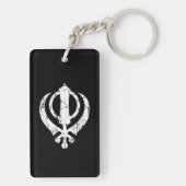 Verkratztes weißes SikhKhanda Symbol auf Schwarzem Schlüsselanhänger (Rückseite)