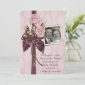 Verlängerung der Ehe - Rose und Damast mit Foto Einladung (Stehend Vorderseite)