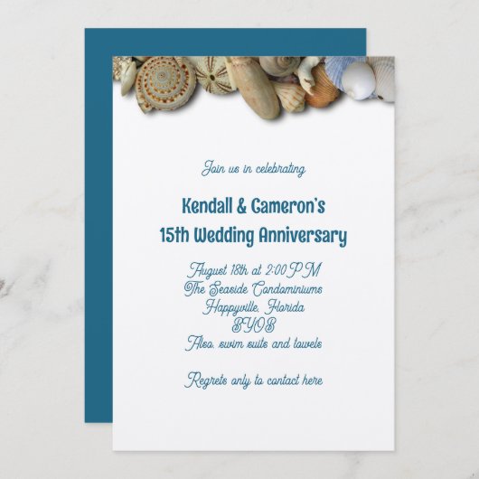 Verlängerung der Vows Beach Seashell Border Einladung (Vorne/Hinten)
