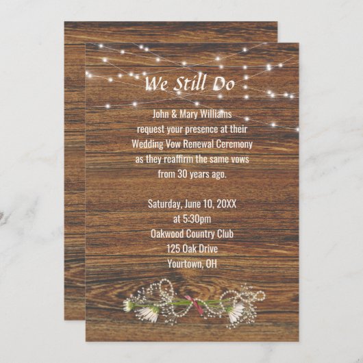 Verlängerung der Wood- und Light-String-Version Einladung (Vorne/Hinten)