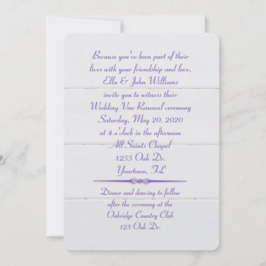 Verlängerung des weißen Heiratsversprechens auf Ho Einladung (Rückseite)