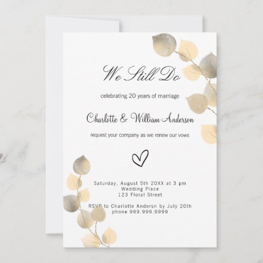 Verlängerung Golden Eukalyptus folia weiß Einladung (Vorderseite)