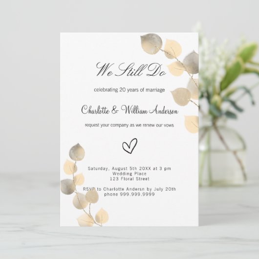 Verlängerung Golden Eukalyptus folia weiß Einladung (Stehend Vorderseite)