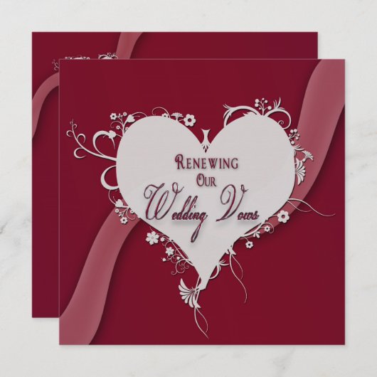 Verlängerung von Ehestimmen - Blumenherz/Band Einladung (Vorne/Hinten)