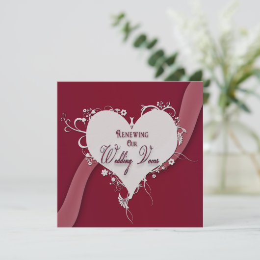 Verlängerung von Ehestimmen - Blumenherz/Band Einladung (Stehend Vorderseite)