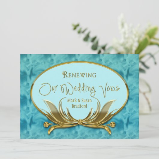 Verlängerung von Ehevows - Elegantes Blau/Gold/Rah Einladung (Stehend Vorderseite)