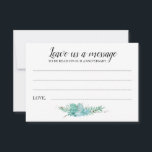 Verlass eine Nachricht Botanik Grüne Hochzeitsratg Hinweiskarte<br><div class="desc">Diese eleganten Verlassen Message-Karten sind die perfekte Ergänzung zu Ihrem Hochzeitsempfang als Gästebuchalternative. Dieses Design bietet eine Kombination aus Handschrift und Block-Schriftart in schwarz, und fertig mit einem sukzenten Bouquet am Boden. Den Gästen steht Platz zur Verfügung, um ihre Botschaft verlassen, damit sie bei ihrem ersten Jubiläum lesen können. Personalisieren...</div>