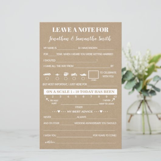 Verlass eine Notiz für eine zweisprachige rustikal (Stehend Vorderseite)